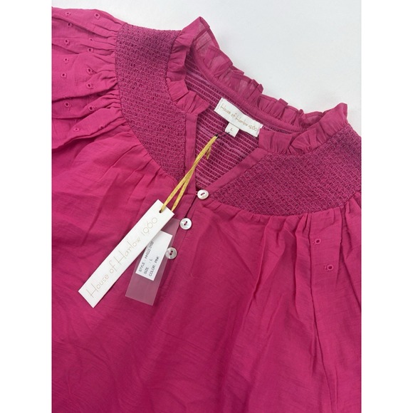 House of Harlow 1960 Tops - NWT House of Harlow 1960 Puff  Sleeves Cotton Blouse, Pink, Women's Large
